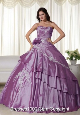 Strapless Taffeta Quinceanera Dress with Appliques and Hand Made Flowers