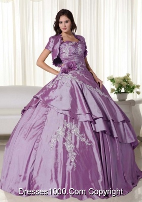 Strapless Taffeta Quinceanera Dress with Appliques and Hand Made Flowers