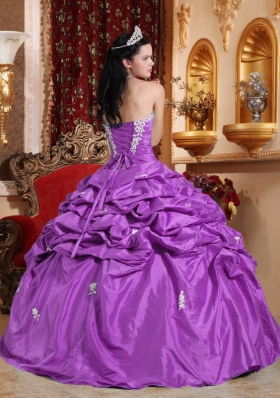 Strapless Taffeta Quinceanera Gowns with Pick-ups and Appliques