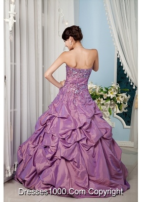 A-line Sweetheart Lilac Taffeta Sequins and Pick-ups Quinceanera Dress