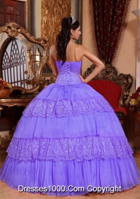 Ball Gown Strapless Organza Puffy Quinceanera Gowns with Lace Appliques