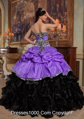 Ball Gown Sweetheart Pick-ups Dresses For a Quinceanera with Zebra and Ruffles