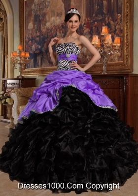 Ball Gown Sweetheart Pick-ups Dresses For a Quinceanera with Zebra and Ruffles