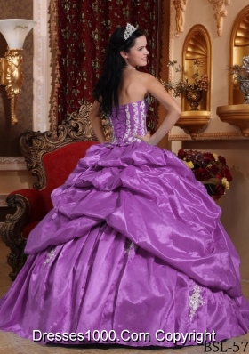 Discount Lavender Strapless Taffeta Quinceanera Gowns with Appliques