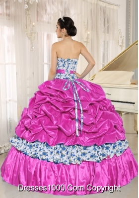 Exclusive Beading and Pick-ups Taffeta Quinceanera Gown with Printing