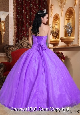 Lilac Ball Gown Strapless Organza Quinceanera Gowns with Appliques