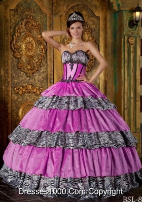 Luxurious Lilac Sweetheart Zebra Sweet 16 Dresses with Layers