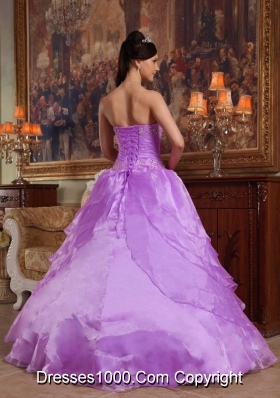 Princess Strapless Organza Lilac Quinceanera Gowns with Flowers and Appliques