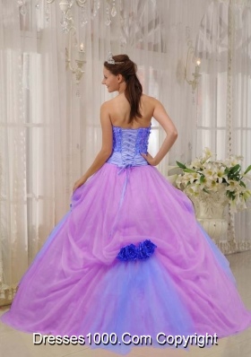 Princess Strapless Taffeta and Tulle Hand Made Flowers for Lilac Quinceanera Dress