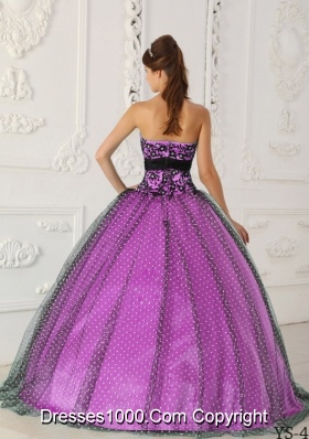 Princess Strapless Tulle Beading and Appliques for Black and Lilac Quinceanera Dress