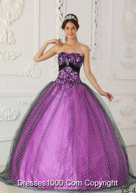 Princess Strapless Tulle Beading and Appliques for Black and Lilac Quinceanera Dress