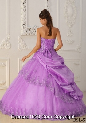 Princess Sweetheart Taffeta and Tulle Lilac Quincenera Dresses with Appliques