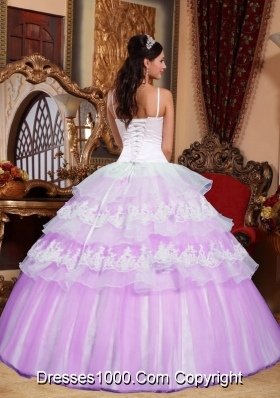 Puffy Spaghetti Straps Organza Appliques and Layers Sweet 15 Dresses