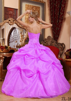 Puffy Strapless Organza Sweet 15 Dresses with Appliques and Pick-ups