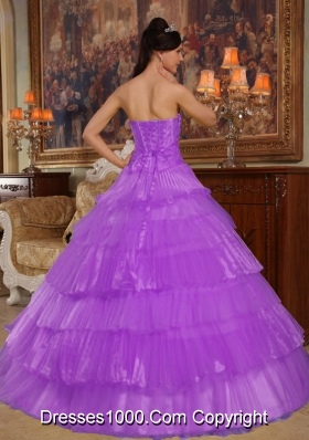 Purple Ball Gown Strapless Appliques Quinceneara Dresses with Ruffled Layers