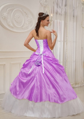 Purple Ball Gown Strapless Beading Dresses For a Quinceanera with Hand Made Flower