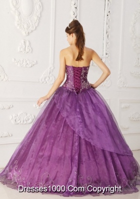 Purple Strapless Beading Quinceanera Dress with Embroidery