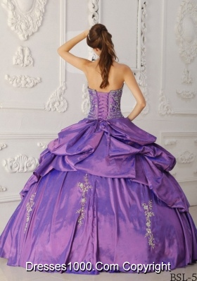 Purple Strapless Embroidery and Beading Pick-ups Quinceanera Dress