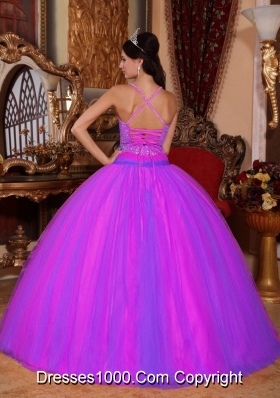 Spaghetti Straps Taffeta and Tulle Beaded Decorate Sweet 16 Dresses