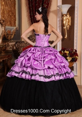 Strapless Appliques and Pick-ups for Lilac and Black Quinceanera Gowns Dress