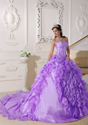 Strapless Chapel Train Beading Quinceanera Dress with Pick-ups and Beading
