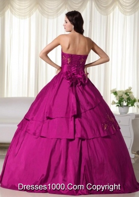 Strapless Fuchsia Hand Flowers and Appliques Quinceanera Gowns