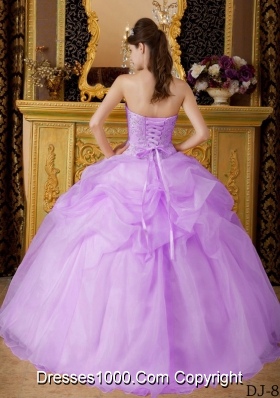 Strapless Organza Beading and Pick-ups for Lilac Sweet 16 Dresses