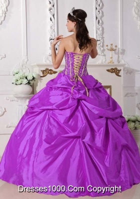 Strapless Taffeta Beading and Hand Made Flowers Quinceanera Dress