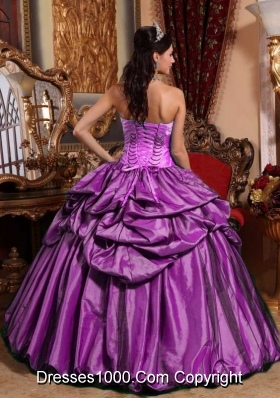 Strapless Taffeta Hand Made Flower Quinceanera Gowns with Pikc-ups