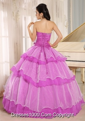 Sweetheart Beading and Hand Made Flower Quinceanera Dress in Fuchsia