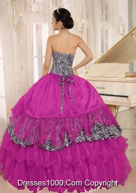 Sweetheart Ruffles and Beading Quinceanera Gown with Zebra and Organza