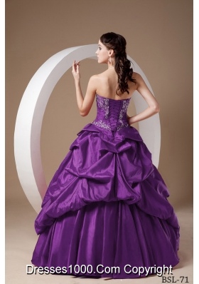 A-line Sweetheart Quinceanera Dresses with Taffeta Appliques and Pick-ups