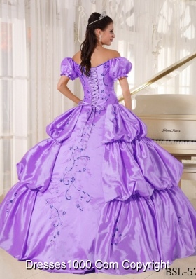 Ball Gown Off The Shoulder Embroidery Quinceanera Dress with Pick-ups