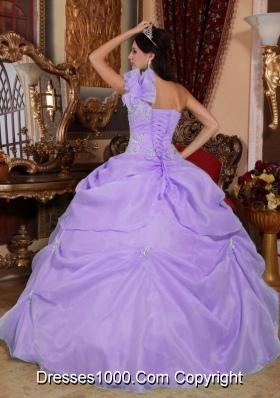 Ball Gown One Shoulder Organza Appliques for Lilac Quinceanera Dress