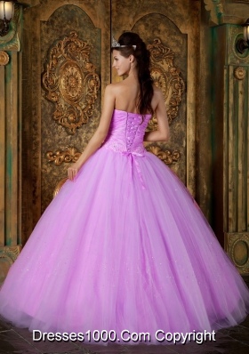 Ball Gown Strapless Appliques and Ruching Tulle Quinceanera Gown