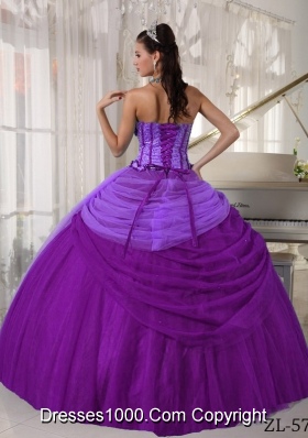 Ball Gown Strapless Hand Made Flowers Quinceanera Dress with Tulle Beading