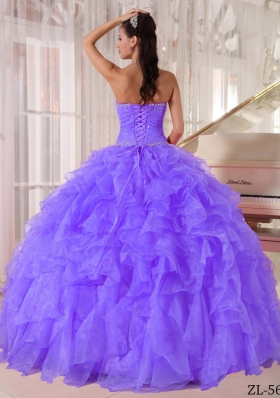 Ball Gown Strapless Organza Quinceanera Gowns with Ruffles and Beading