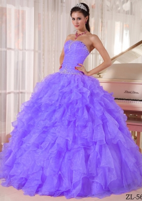 Ball Gown Strapless Organza Quinceanera Gowns with Ruffles and Beading