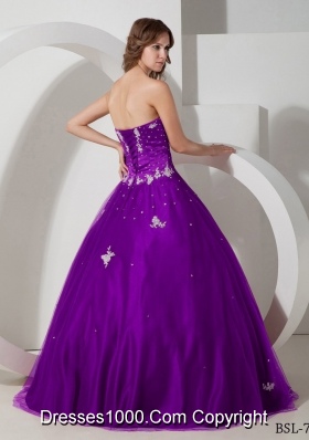 Ball Gown Strapless Purple Quinceanera Dress with Taffeta Appliques