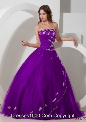 Ball Gown Strapless Purple Quinceanera Dress with Taffeta Appliques