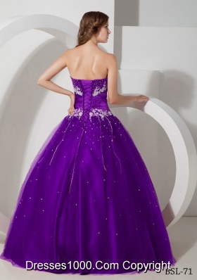 Ball Gown Strapless Quinceanera Dress with Taffeta Appliques and Beading