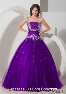 Ball Gown Strapless Quinceanera Dress with Taffeta Appliques and Beading