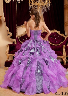 Ball Gown Sweetheart Beading and Ruffles Leopard Dresses For a Quince