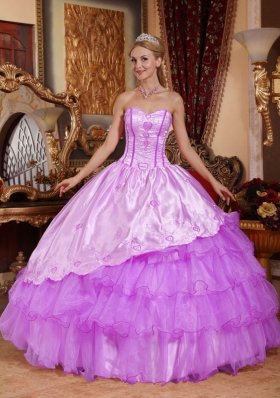 Ball Gown Sweetheart Embroidery Quinceanera Dress with Ruffled Layers