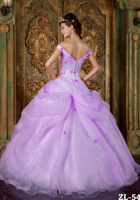 Elegant Off The Shoulder Organza Appliques for Lilac Sweet 15 Dresses