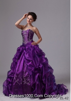 Embroidery and Pick-ups Sweep Train For Quinceanera Dress with Pick-ups