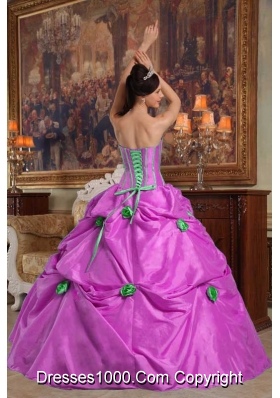 Lavender Ball Gown Strapless Beading and Hand Made Flowers Quinceanera Dress