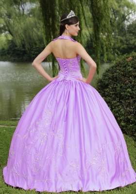 Lilac Halter Top Neck Appliques with Beading Quinceanera Dress