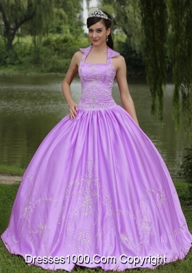 Lilac Halter Top Neck Appliques with Beading Quinceanera Dress
