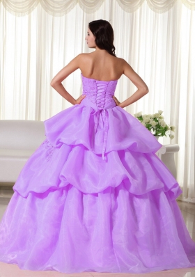 Lilac Strapless Organza Appliques and Hand Made Flowers Dresses For 15